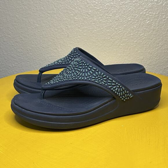 Crocs Monterey Diamante Wedge Sandals Blue Beaded Casual Comfort Boho Women’s 7 - Picture 8 of 16